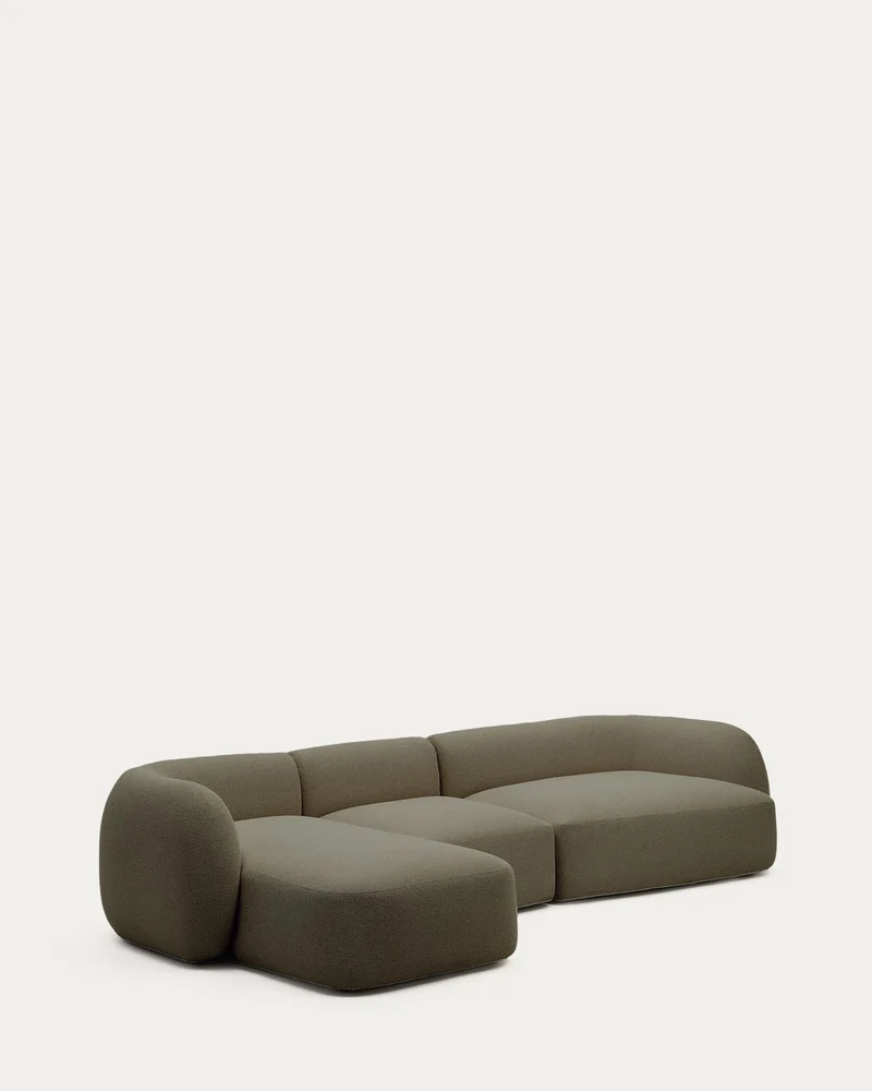 Schwer entflammbares 4-Sitzer-Modularsofa Martina mit Chenille und Chaiselongue links in G