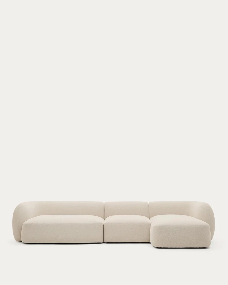 Schwer entflammbares 4-Sitzer-Modularsofa Martina mit Chenille und Chaiselongue rechts in