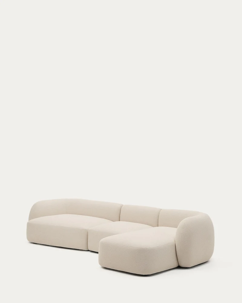 Schwer entflammbares 4-Sitzer-Modularsofa Martina mit Chenille und Chaiselongue rechts in