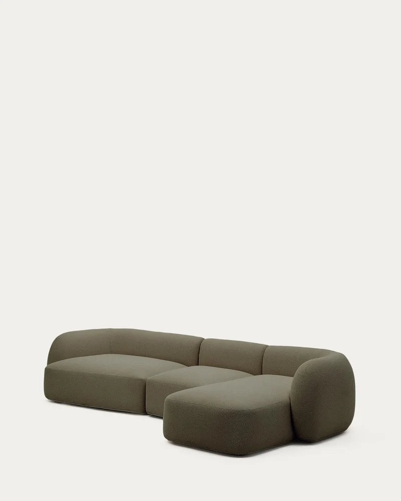 Schwer entflammbares 4-Sitzer-Modularsofa Martina mit Chenille und Chaiselongue rechts in