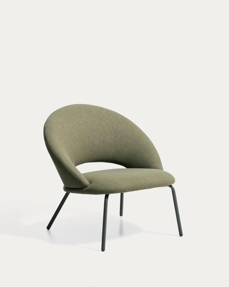 Sessel Bonali mit grüner Chenille und grünen Metallbeinen, FSC Mix Credit