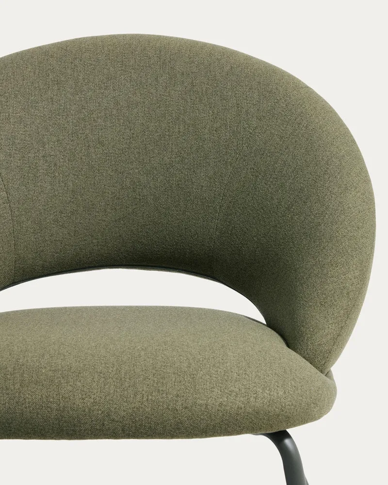 Sessel Bonali mit grüner Chenille und grünen Metallbeinen, FSC Mix Credit