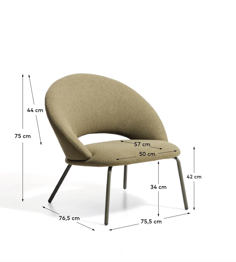 Sessel Bonali mit grüner Chenille und grünen Metallbeinen, FSC Mix Credit
