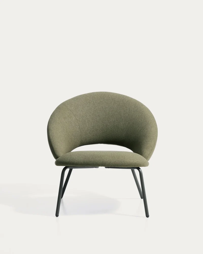Sessel Bonali mit grüner Chenille und grünen Metallbeinen, FSC Mix Credit