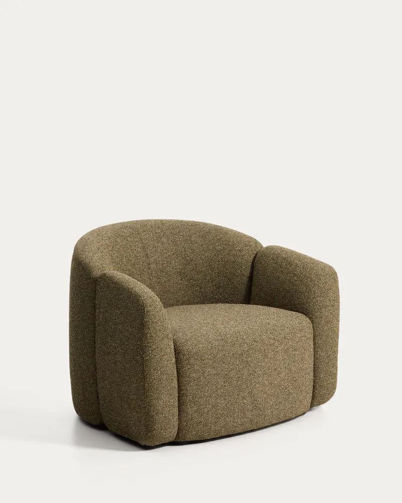 Sessel Corvena aus Chenille in Olivgrün FSC-Mix-Kredit 98 cm