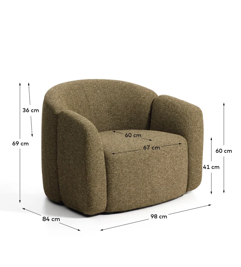 Sessel Corvena aus Chenille in Olivgrün FSC-Mix-Kredit 98 cm
