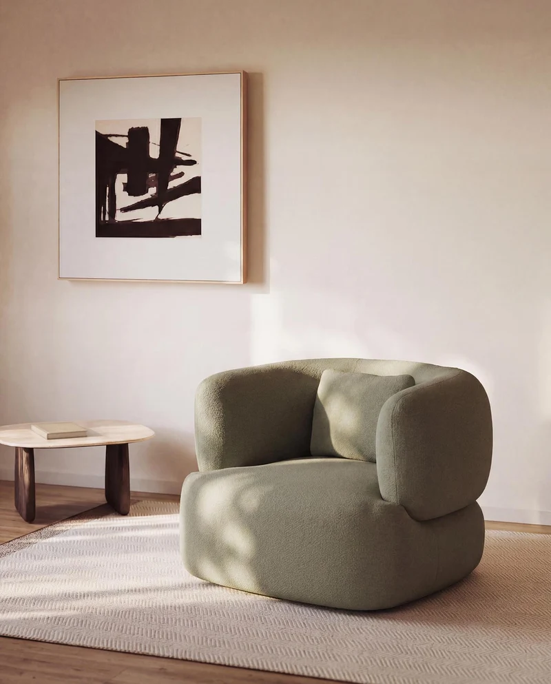 Sessel Martina mit Kissen in Chenille in Grün FSC Mix Credit