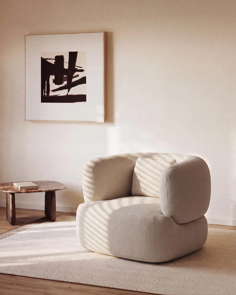 Sessel Martina mit Kissen in Chenille in Steinton FSC Mix Credit