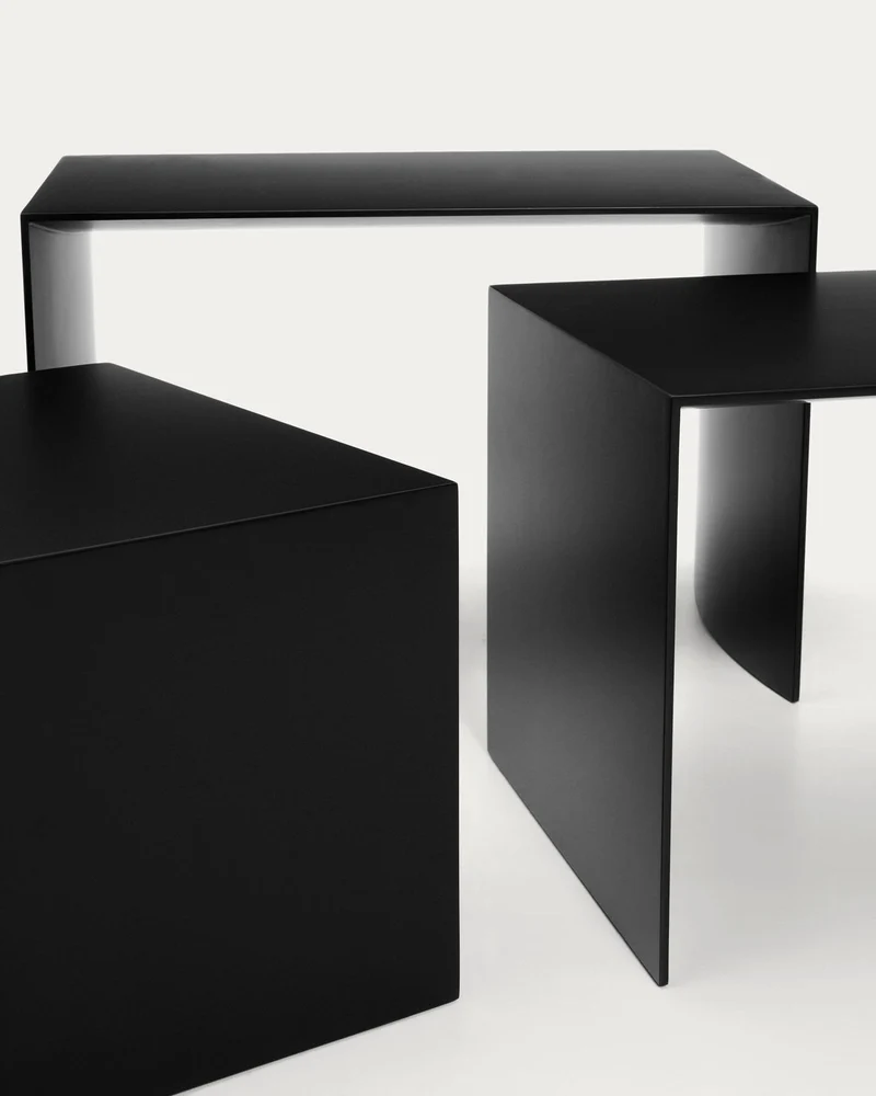 Set Litto aus 3 Nesttischen aus schwarz lackiertem MDF 60 x 40 / 51 x 36 / 42 x 31 cm