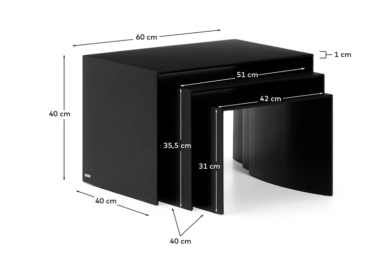 Set Litto aus 3 Nesttischen aus schwarz lackiertem MDF 60 x 40 / 51 x 36 / 42 x 31 cm