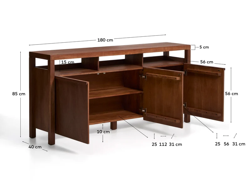 Sideboard Norani aus massivem Akazienholz und Akazienfurnier 180 x 85 cm