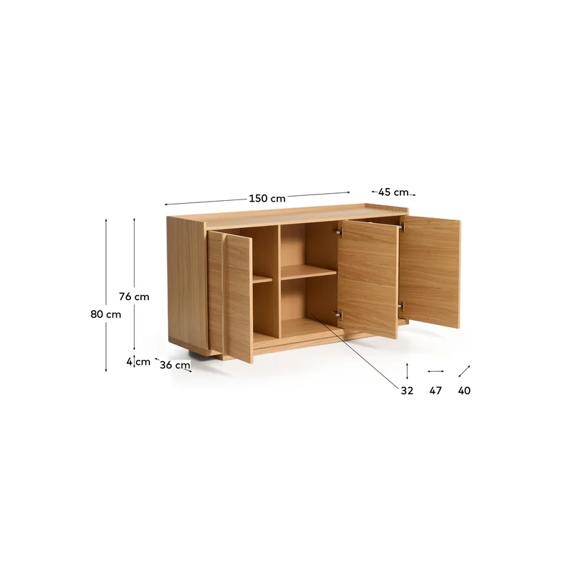 Sideboard Onix aus Eichenfurnier mit Naturton-Finish 150 x 80 cm FSC Mix Credit