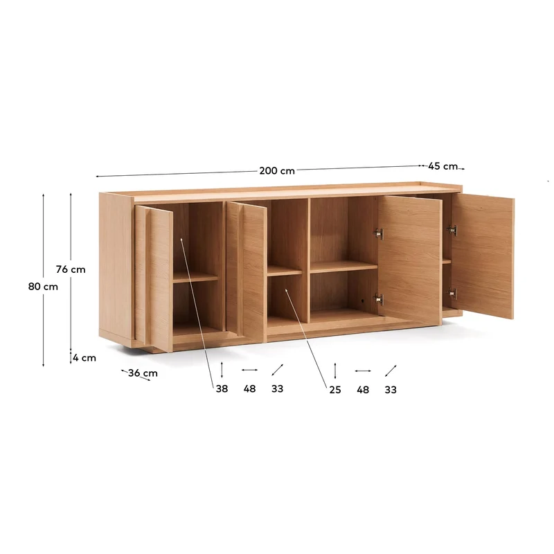 Sideboard Onix aus Eichenfurnier mit Naturton-Finish 200 x 80 cm FSC Mix Credit