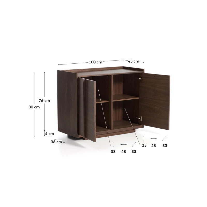 Sideboard Onix aus Walnussfurnier mit dunklem Finish 100 x 80 cm FSC Mix Credit