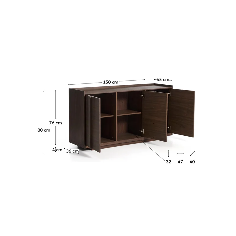 Sideboard Onix aus Walnussfurnier mit dunklem Finish 150 x 80 cm FSC Mix Credit