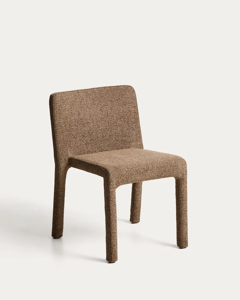 Stapelbarer Stuhl Loria aus schokoladenbrauner Chenille, FSC 100 %