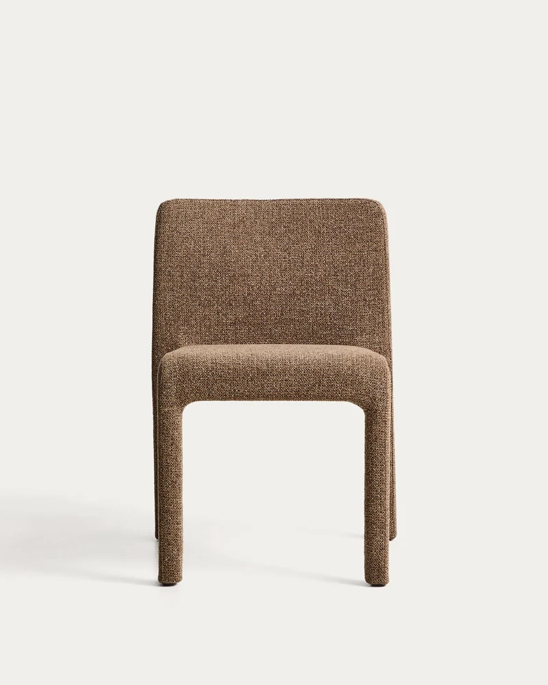 Stapelbarer Stuhl Loria aus schokoladenbrauner Chenille, FSC 100 %