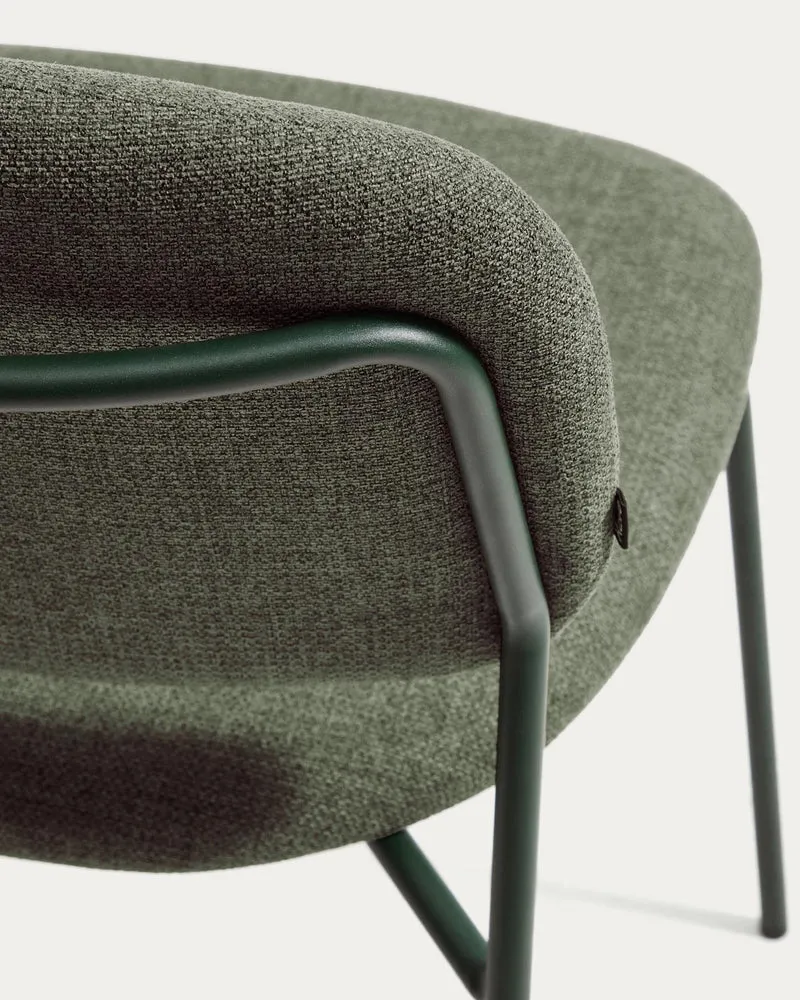 Stapelbarer Stuhl Meli mit grüner Chenille und grünen Metallbeinen, FSC Mix Credit