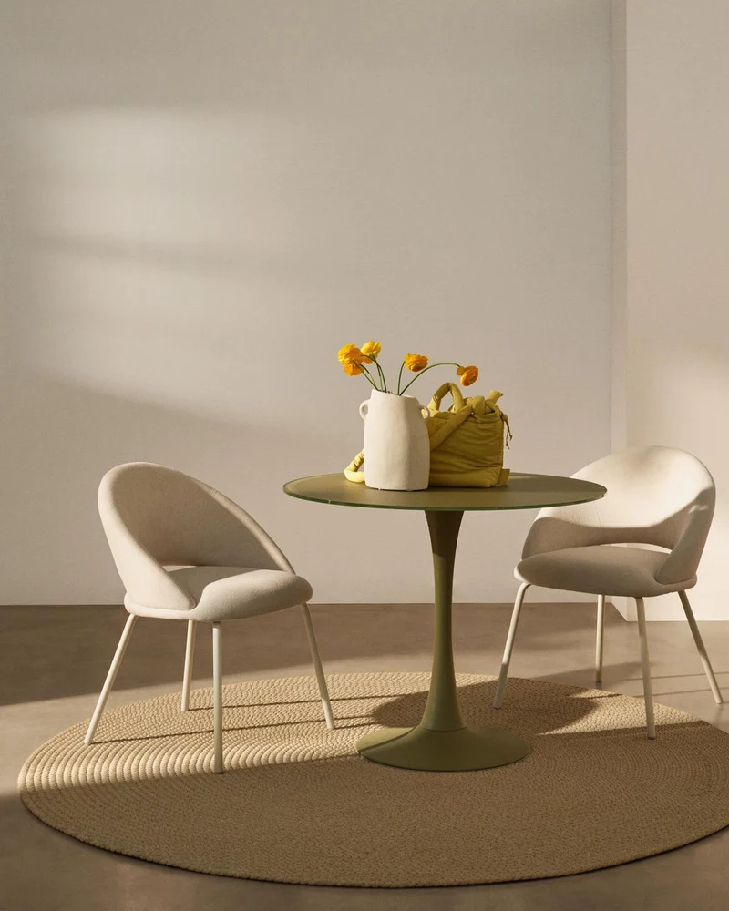 Stuhl Bonali mit beiger Chenille und beigen Metallbeinen, FSC Mix Credit