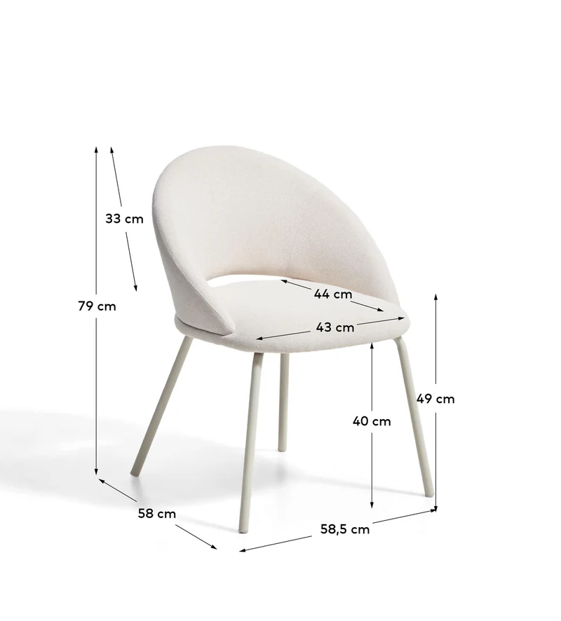 Stuhl Bonali mit beiger Chenille und beigen Metallbeinen, FSC Mix Credit