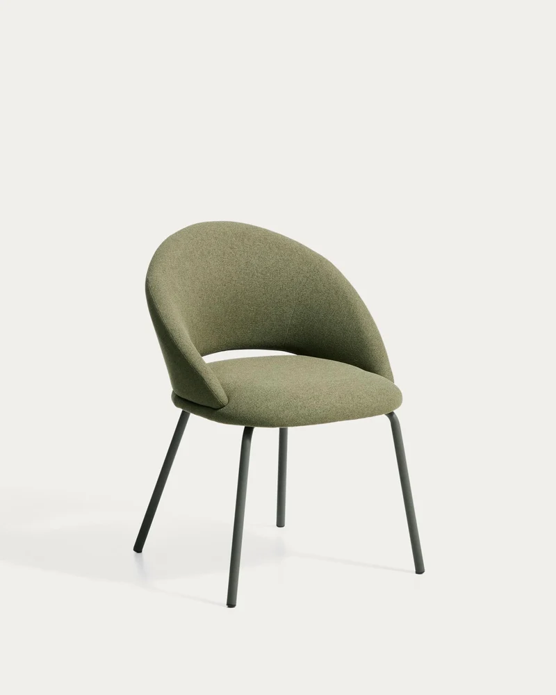 Stuhl Bonali mit grüner Chenille und grünen Metallbeinen, FSC Mix Credit
