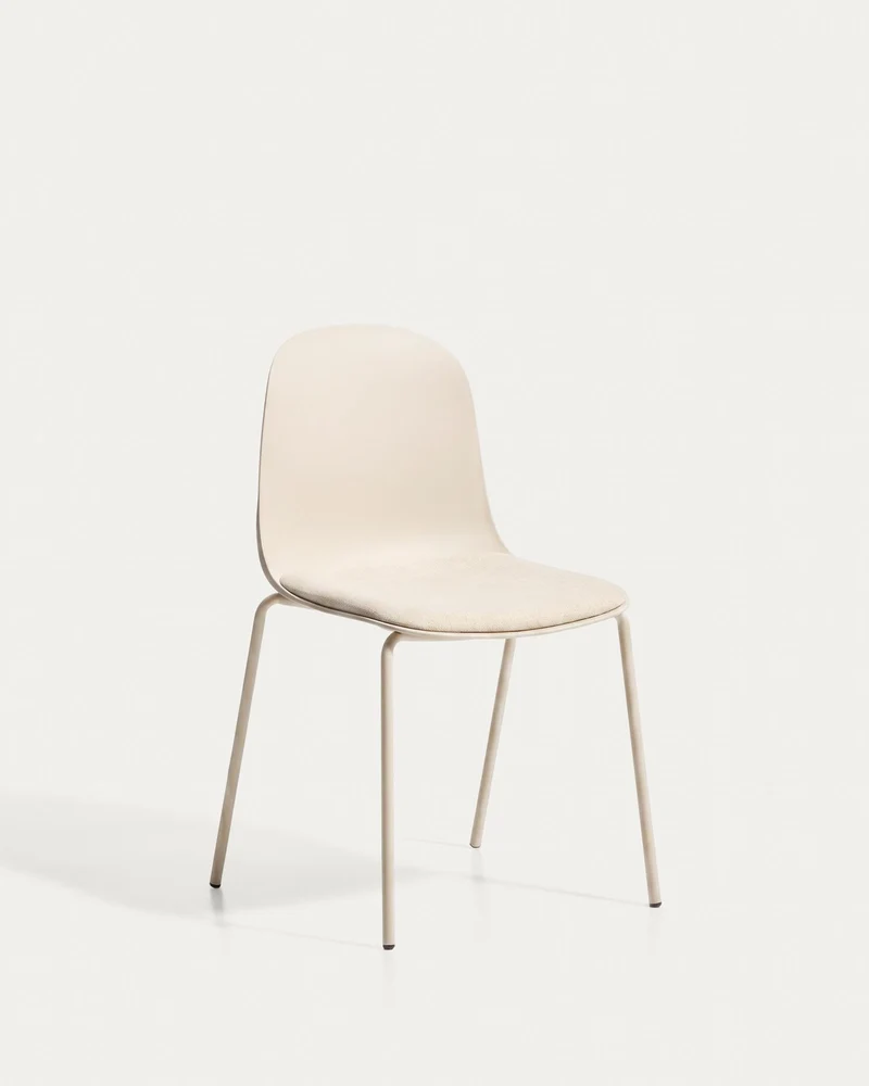 Stuhl Debari mit Chenille-Kissen und Stahlbeinen mit beigem Finish