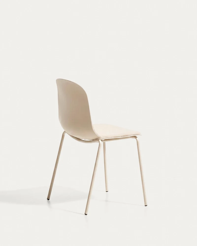 Stuhl Debari mit Chenille-Kissen und Stahlbeinen mit beigem Finish