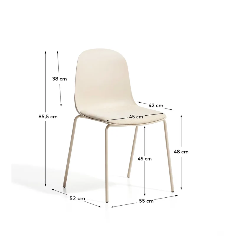 Stuhl Debari mit Chenille-Kissen und Stahlbeinen mit beigem Finish