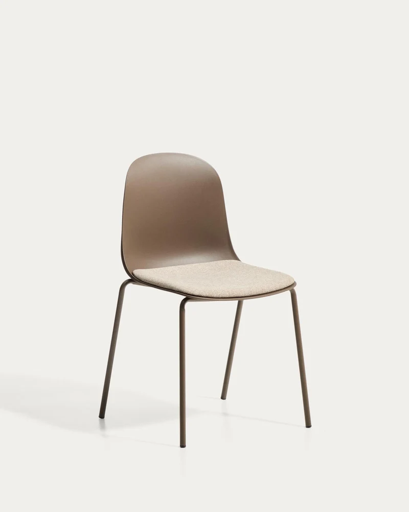 Stuhl Debari mit Chenille-Kissen und Stahlbeinen mit braunem Finish