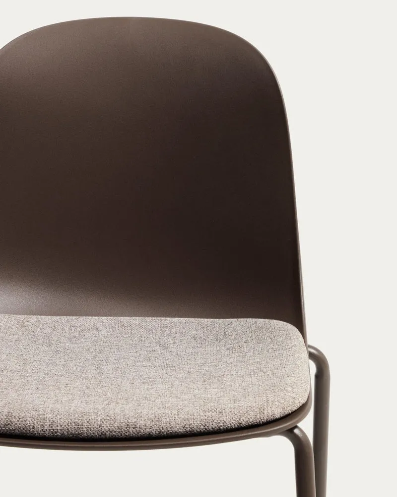 Stuhl Debari mit Chenille-Kissen und Stahlbeinen mit braunem Finish