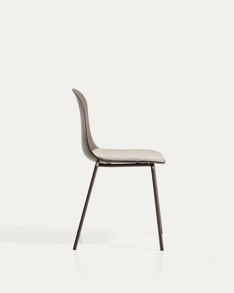 Stuhl Debari mit Chenille-Kissen und Stahlbeinen mit braunem Finish