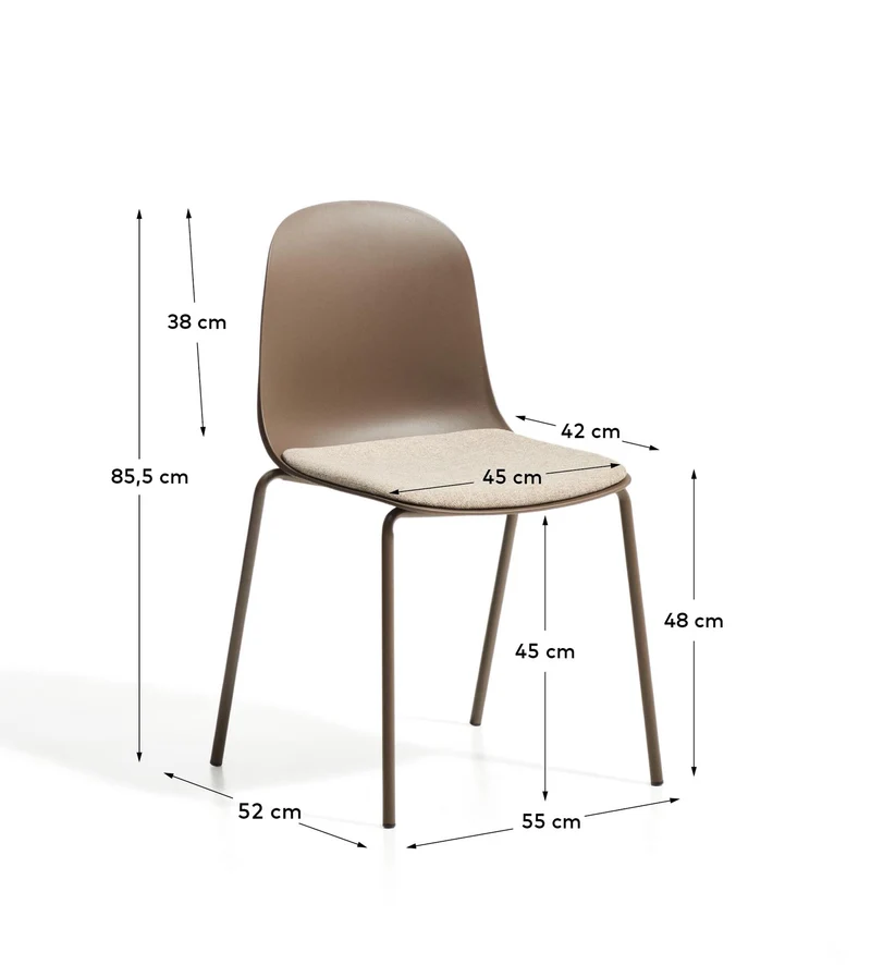 Stuhl Debari mit Chenille-Kissen und Stahlbeinen mit braunem Finish