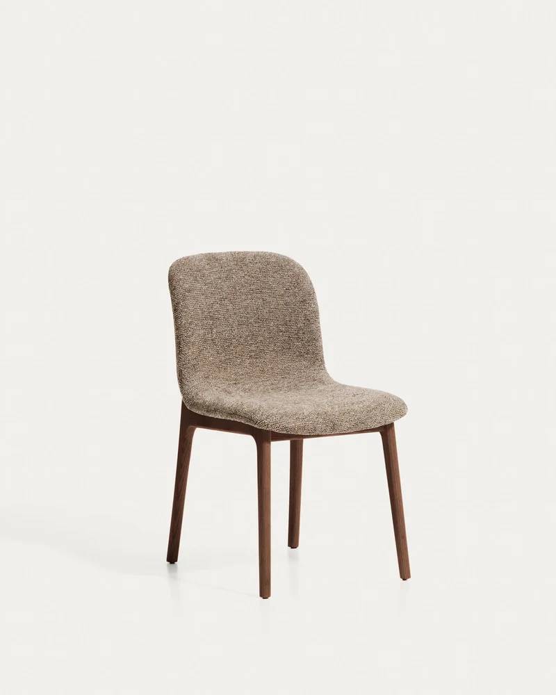 Stuhl Elnor aus brauner Chenille und Beinen aus massivem Eichenholz mit Nussbaum-Finish