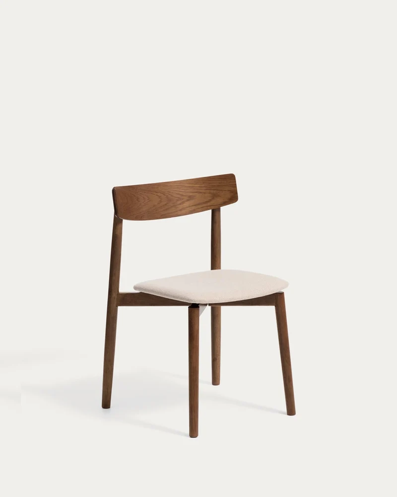 Stuhl Evera aus Eichenfurnier mit Nussbaumfinish und brauner Chenille