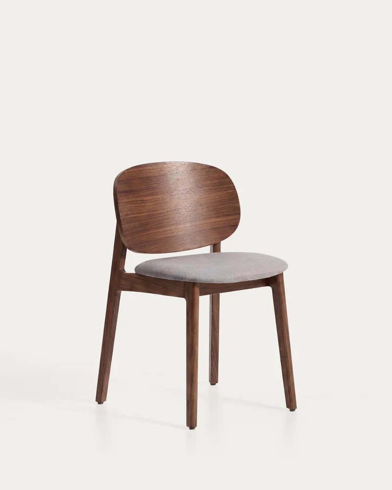 Stuhl Ludara aus Eichenfurnier mit Nussbaumfinish und brauner Chenille