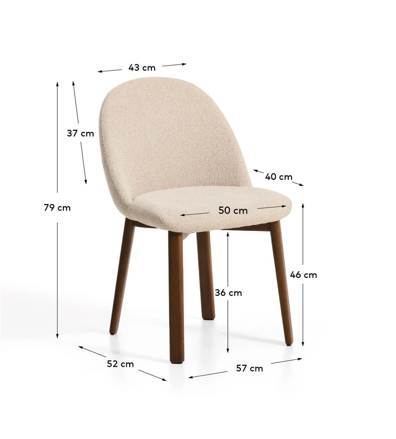 Stuhl Meila mit beiger Chenille und Beinen aus massivem Eschenholz mit Nussbaumfinish