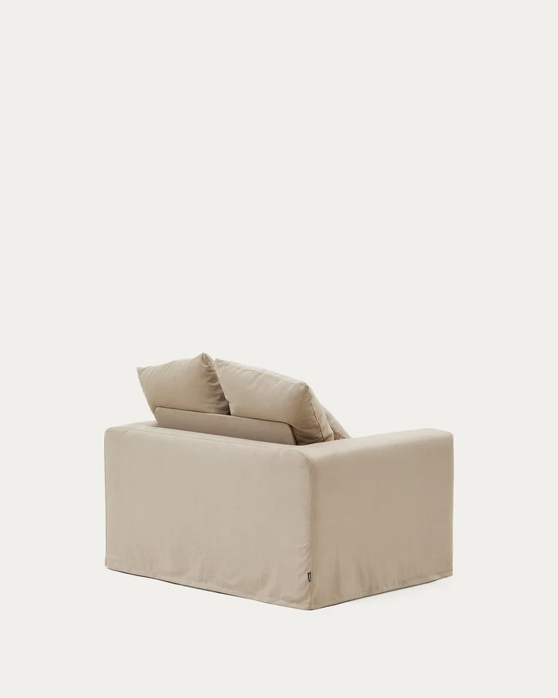 Nora Sessel mit abnehmbarem Bezug und Kissen aus Baumwolle und Leinen in Taupe 140 cm
