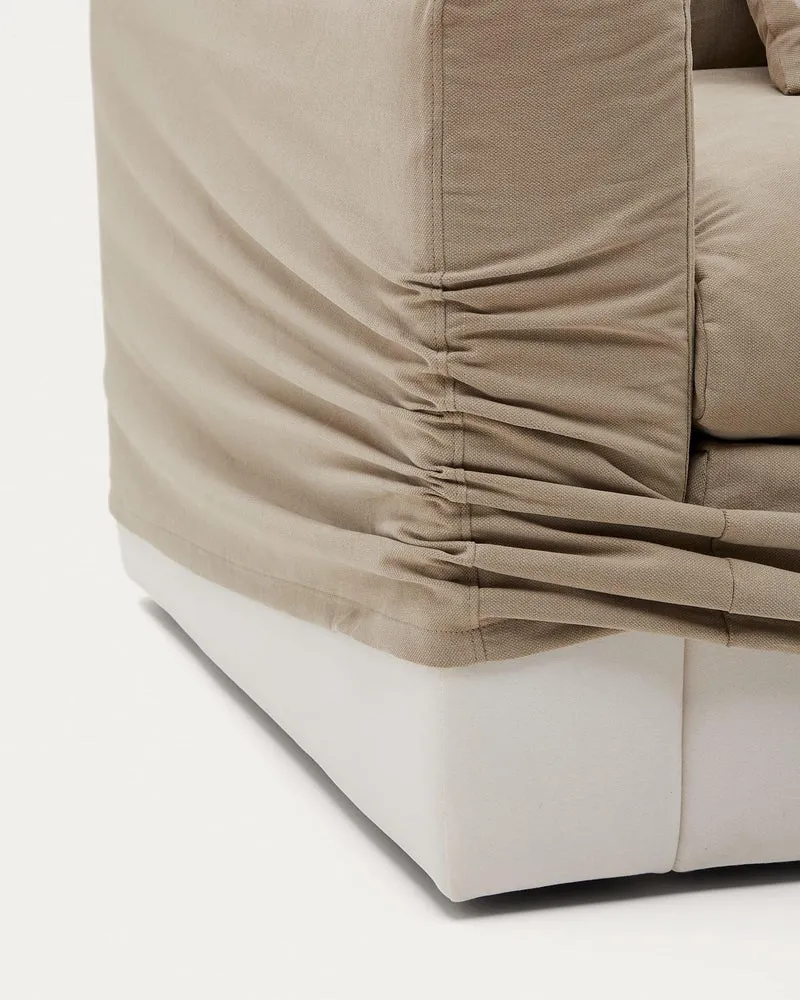 Nora Sessel mit abnehmbarem Bezug und Kissen aus Baumwolle und Leinen in Taupe 140 cm
