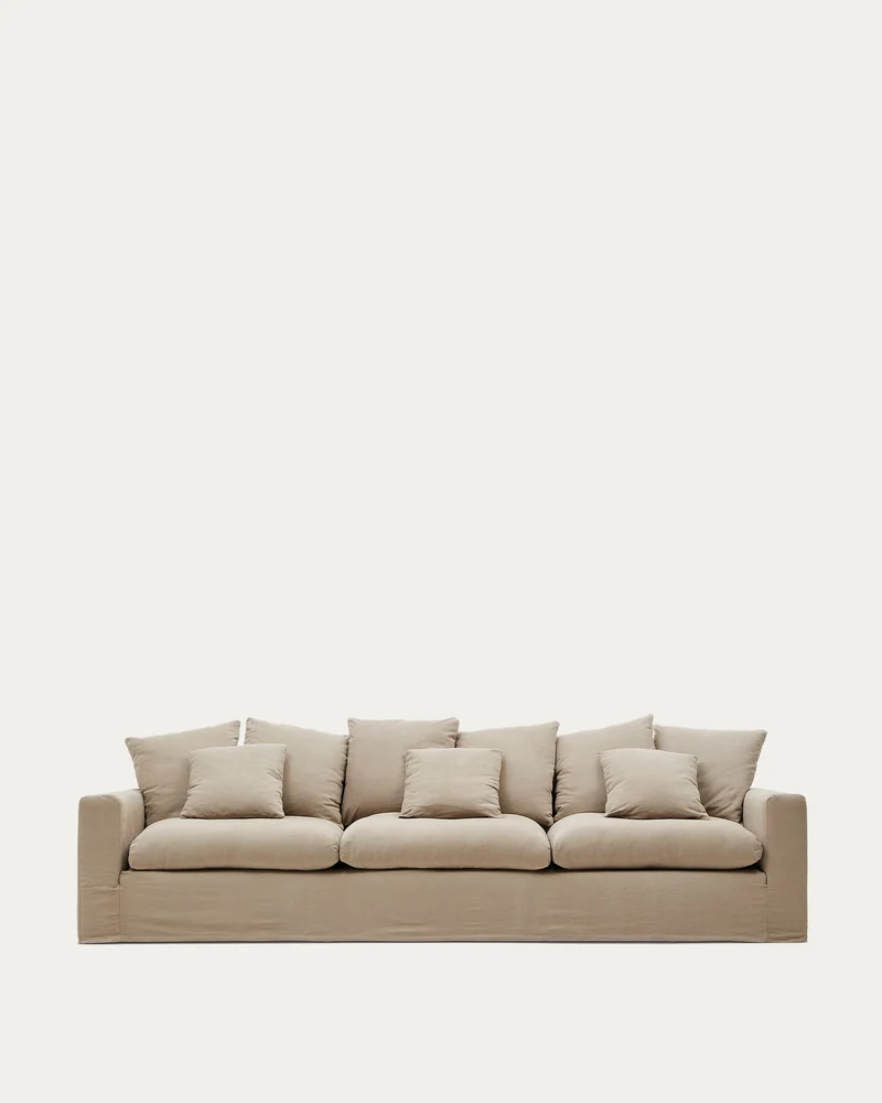 4-Sitzer Sofa Nora mit abnehmbarem Bezug und Kissen aus Leinen und Baumwolle in Taupe 340