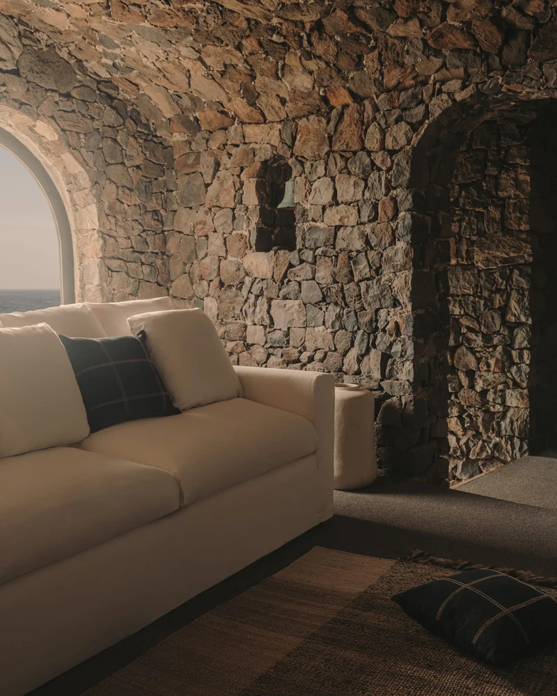 4-Sitzer Sofa Nora mit abnehmbarem Bezug und Kissen aus Leinen und Baumwolle in Taupe 340