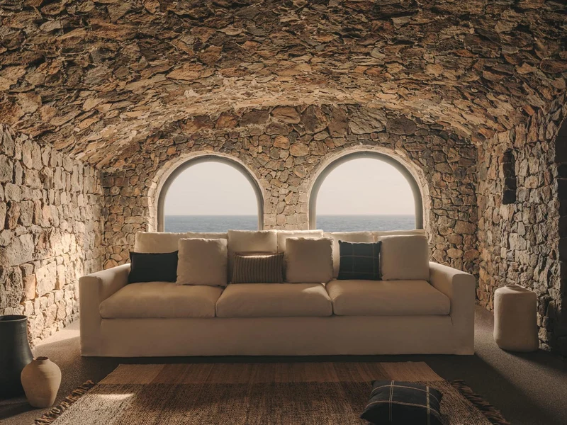 4-Sitzer Sofa Nora mit abnehmbarem Bezug und Kissen aus Leinen und Baumwolle in Taupe 340
