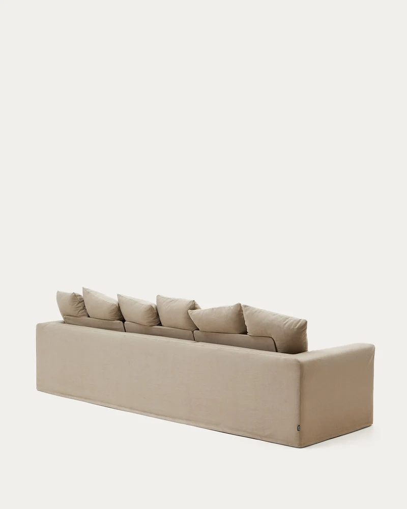 4-Sitzer Sofa Nora mit abnehmbarem Bezug und Kissen aus Leinen und Baumwolle in Taupe 340