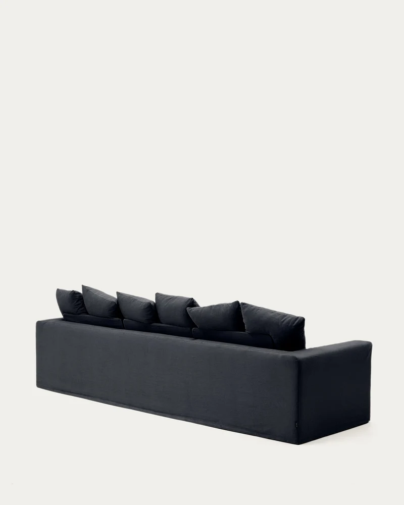 4-Sitzer Sofa Nora mit abnehmbarem Bezug und Kissen aus Leinen und Baumwolle in Anthrazitg