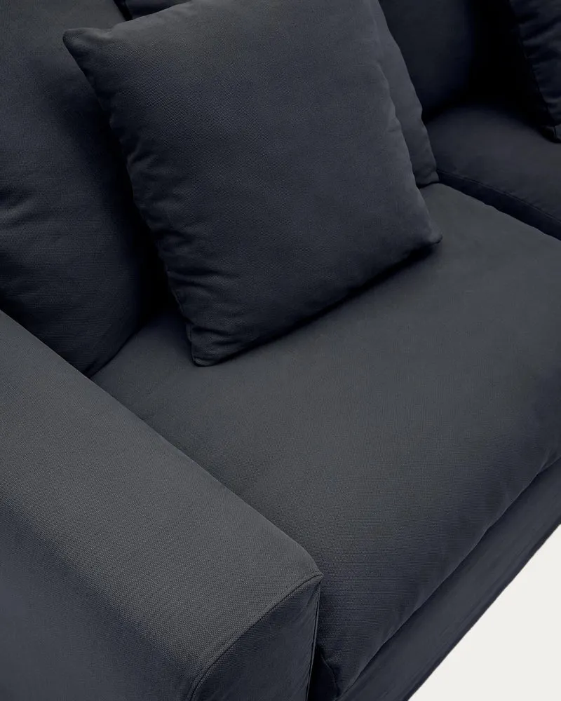 4-Sitzer Sofa Nora mit abnehmbarem Bezug und Kissen aus Leinen und Baumwolle in Anthrazitg