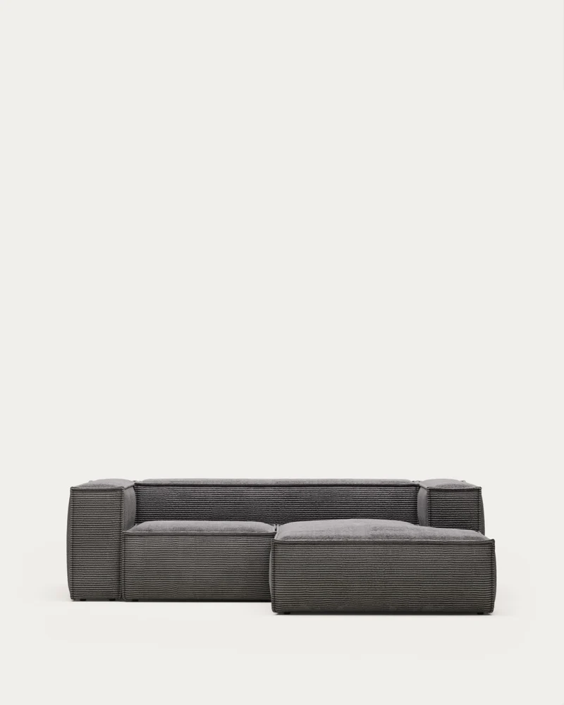 2-Sitzer-Sofa Blok mit dickem, grauen Cord und Chaiselongue rechts 240 cm FSC Mix Credit