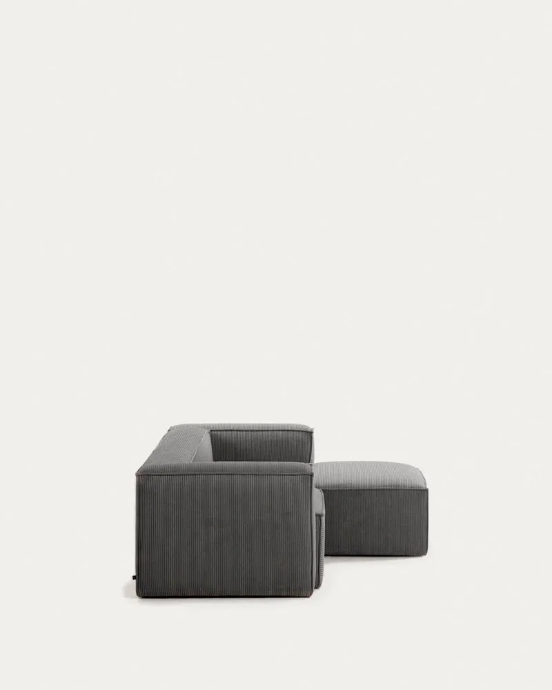 2-Sitzer-Sofa Blok mit dickem, grauen Cord und Chaiselongue rechts 240 cm FSC Mix Credit