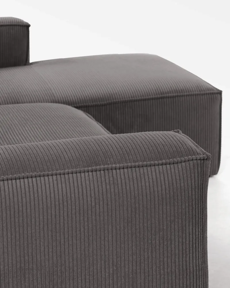 2-Sitzer-Sofa Blok mit dickem, grauen Cord und Chaiselongue rechts 240 cm FSC Mix Credit