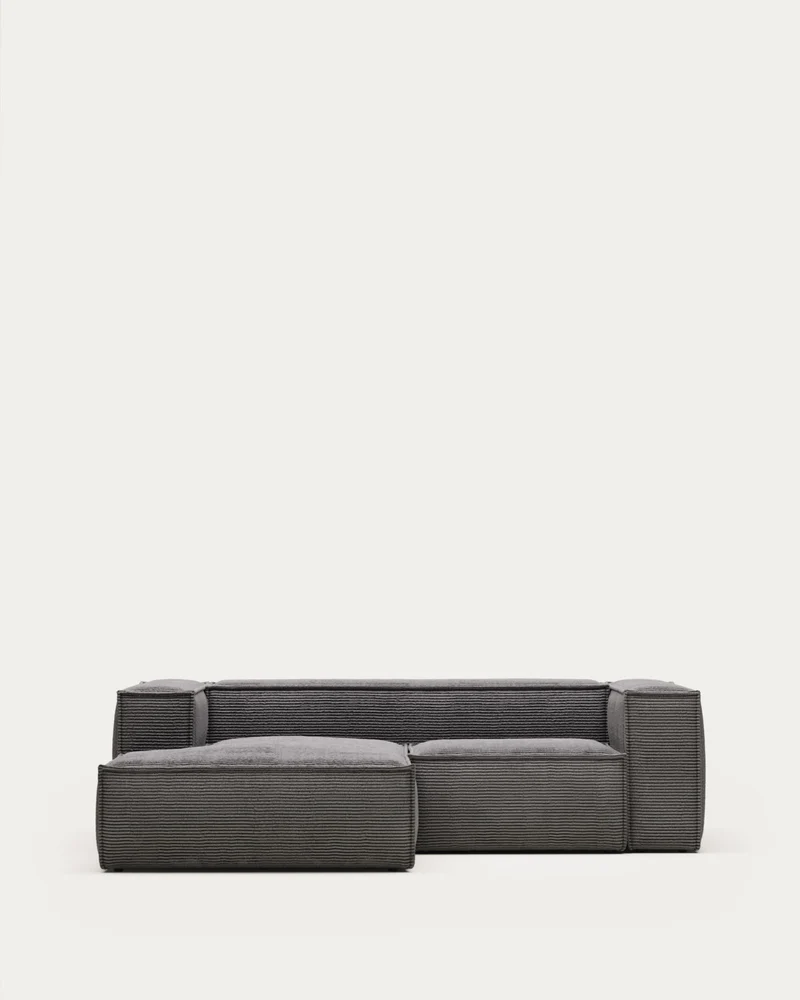 2-Sitzer-Sofa Blok mit dickem, grauen Cord und Chaiselongue links 240 cm FSC Mix Credit