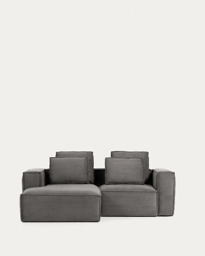 2-Sitzer-Sofa Blok mit dickem, grauen Cord und Chaiselongue links 240 cm FSC Mix Credit