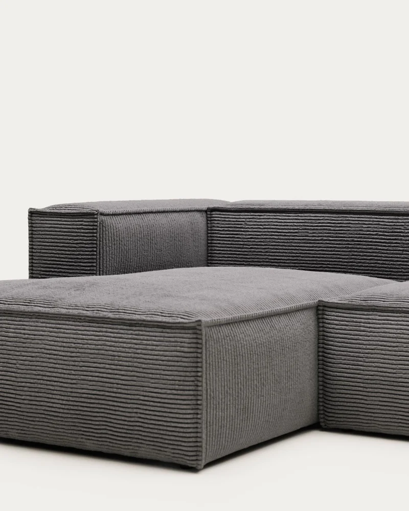 2-Sitzer-Sofa Blok mit dickem, grauen Cord und Chaiselongue links 240 cm FSC Mix Credit